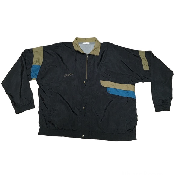 Puma Windbreaker Jacket Men’s XL Black Nylon Zip Up Lightweight Coat Vintage 90s - Picture 1 of 12